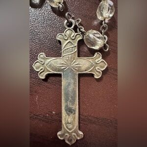 SOLD - Vintage Sterling Silver Crucifix / Cross Pendant On Broken Glass